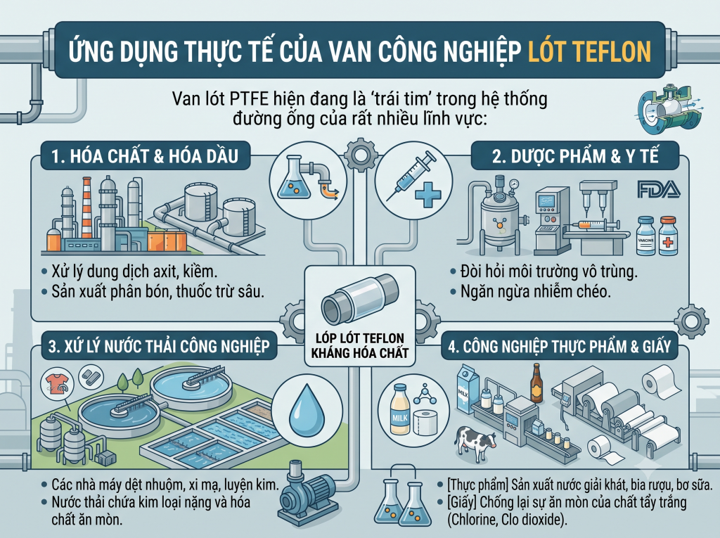 Ứng dụng thực tế của Van công nghiệp lót Teflon