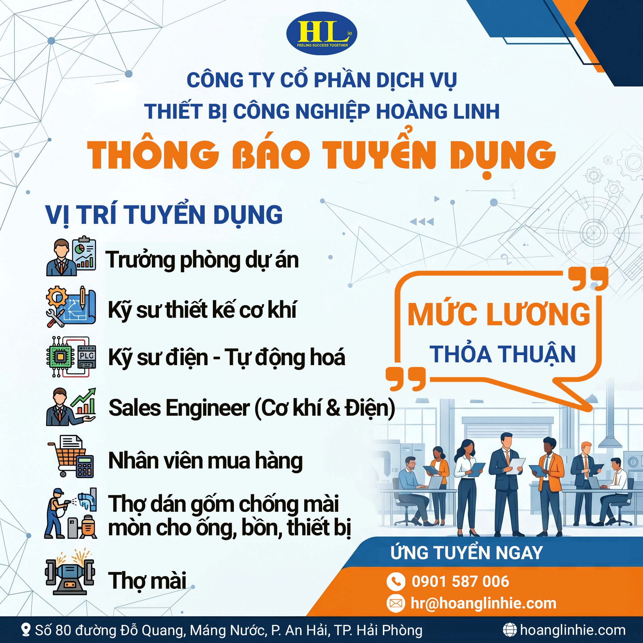 Tuyển Dụng Kỹ Sư, Nhân Viên Mua Hàng & Thợ Kỹ Thuật Tại Hải Phòng – Công Ty Hoàng Linh
