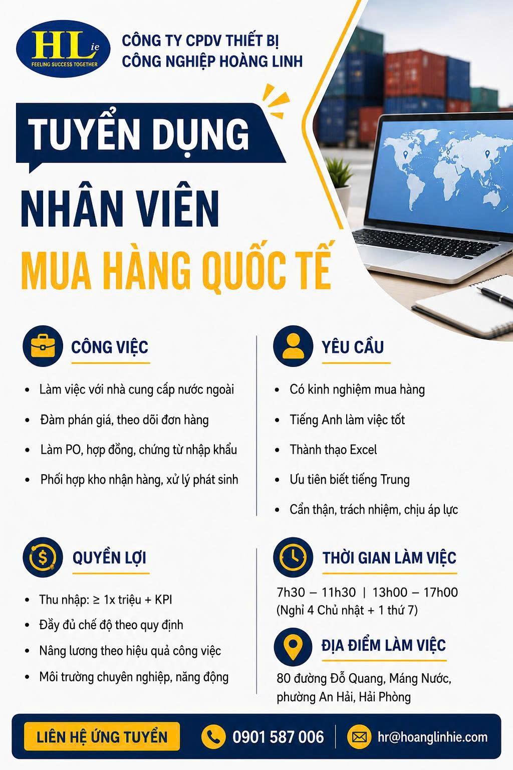 Tuyển dụng Kỹ Sư Kinh Doanh (Sales Engineer) & Nhân Viên Mua Hàng Quốc Tế - HLie