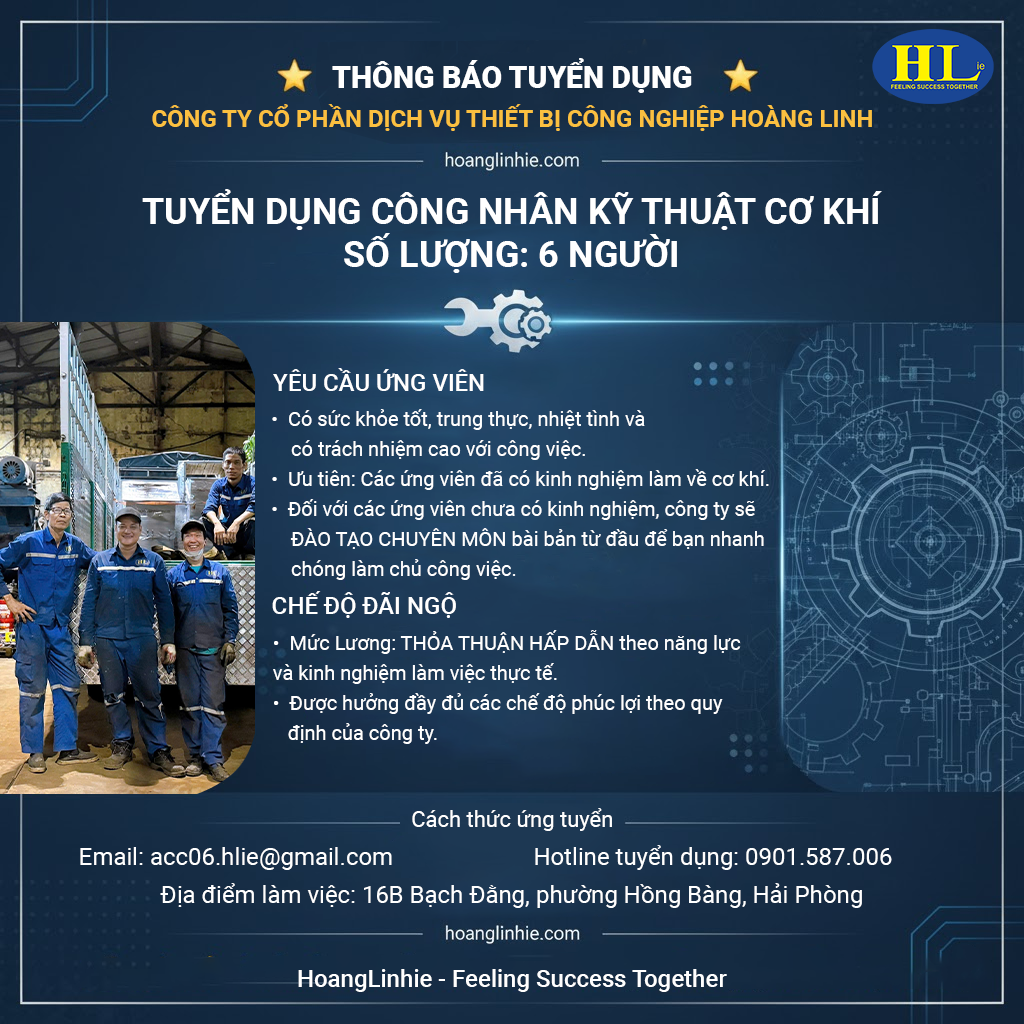 Tuyển dụng công nhân Kỹ thuật cơ khí